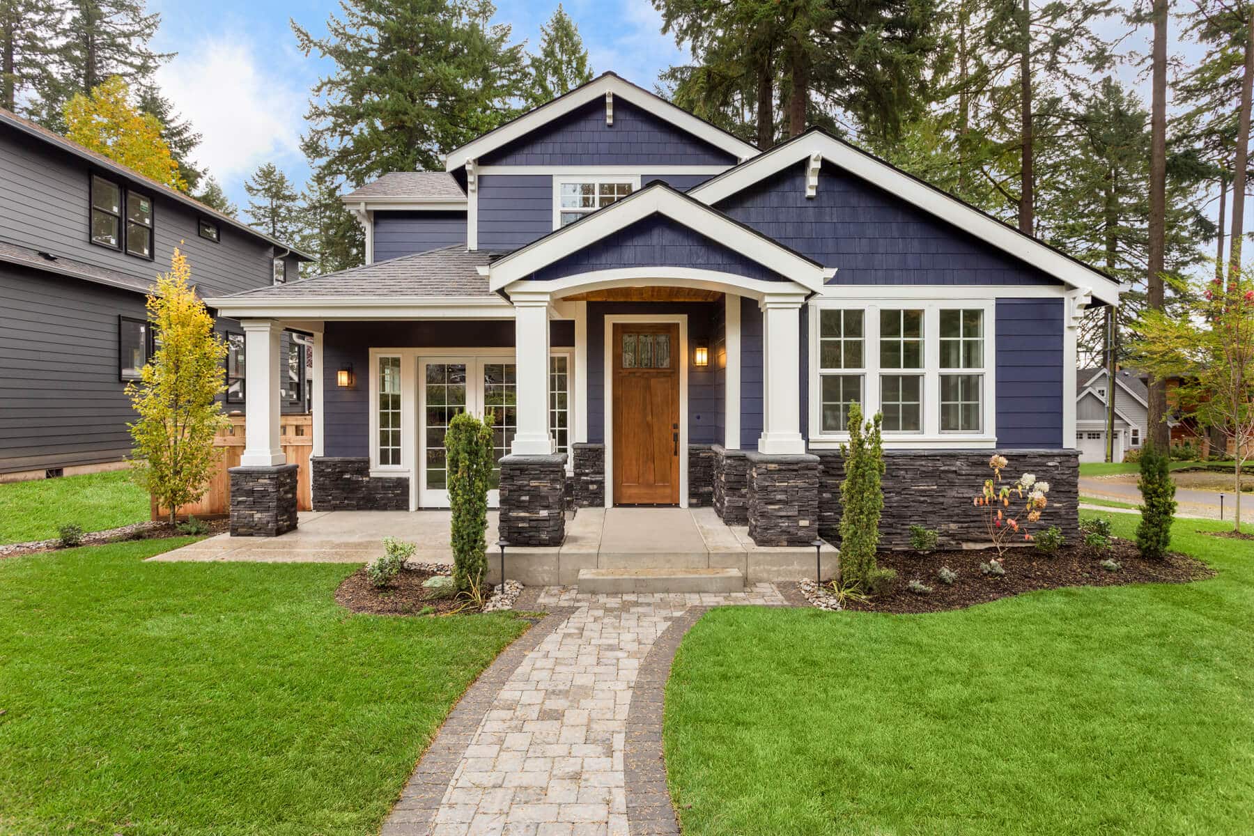 A house with blue exterior.